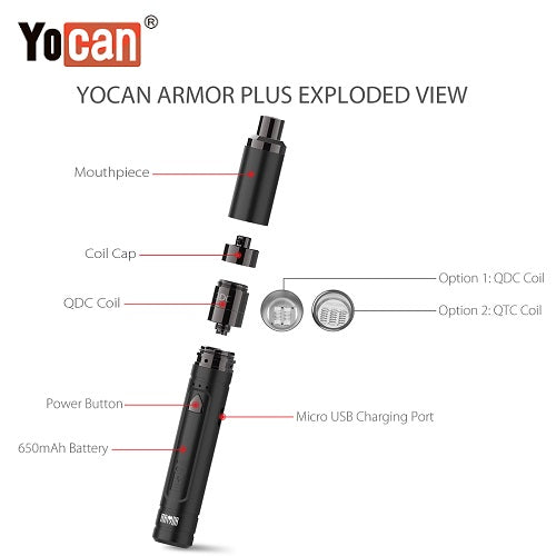 2 Yocan Armor Plus Variable Voltage Wax Pen Exploded View Yocan America